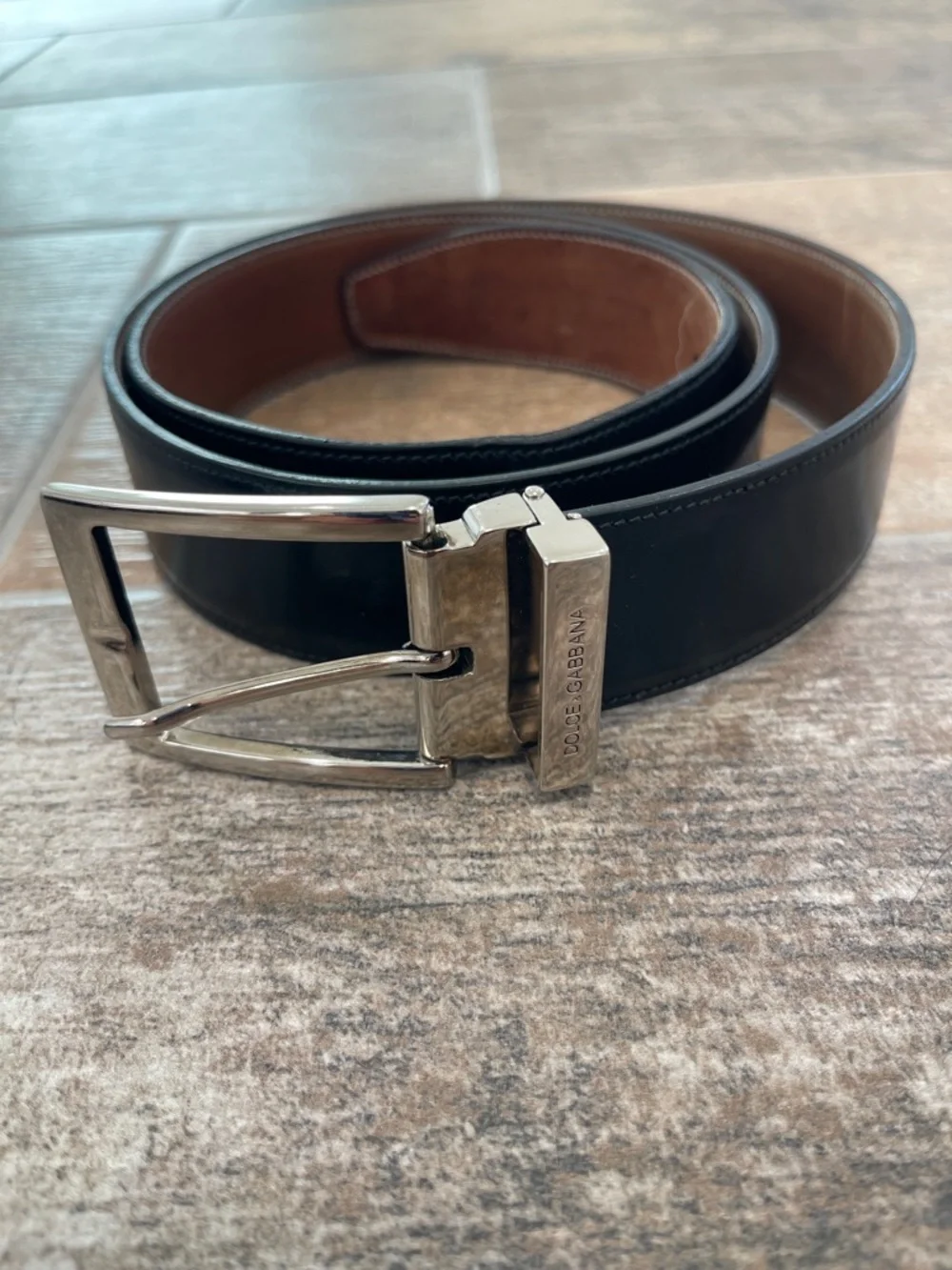 Dolce & Gabbana Black Patent Leather Belt with Silver-Tone Buckle Mens